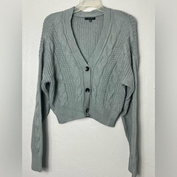 Love Tree Sweaters - Love Tree Sage Cable Knit Cardigan